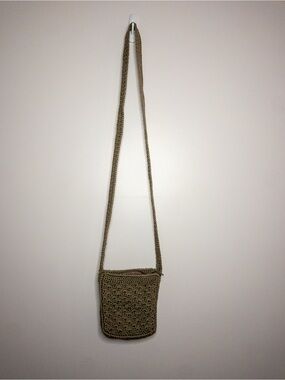 Crochet Woven Boho Crossbody Phone Wallet Bag Beachy Brown